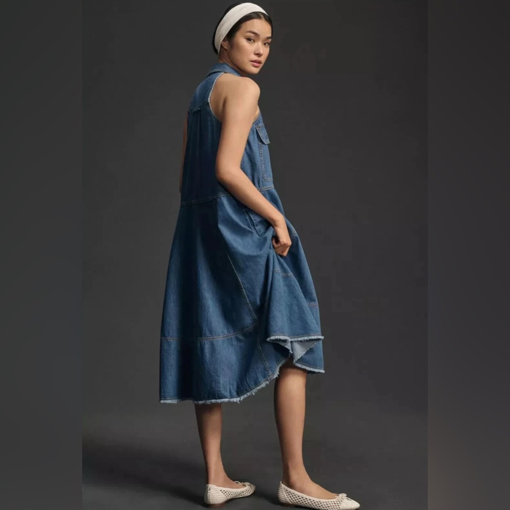 Anthropologie Pilcro Sleeveless Halter Swing Denim Midi Dress - Picture 6 of 6
